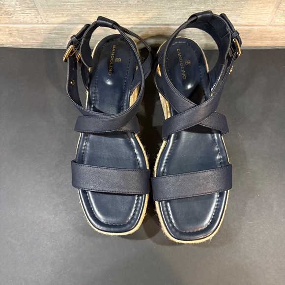 BANDOLINO Navy Logo Woven Padded Major Square Toe Wedge Heeled Sandal 9.5 M - Picture 11 of 11